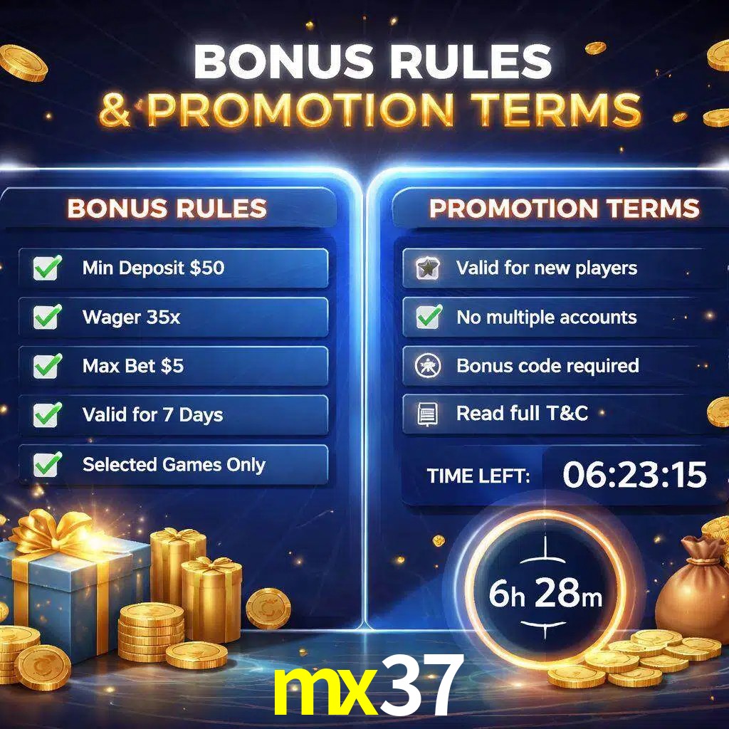Reglas de promoción mx37 y condiciones de bonos explicadas visualmente