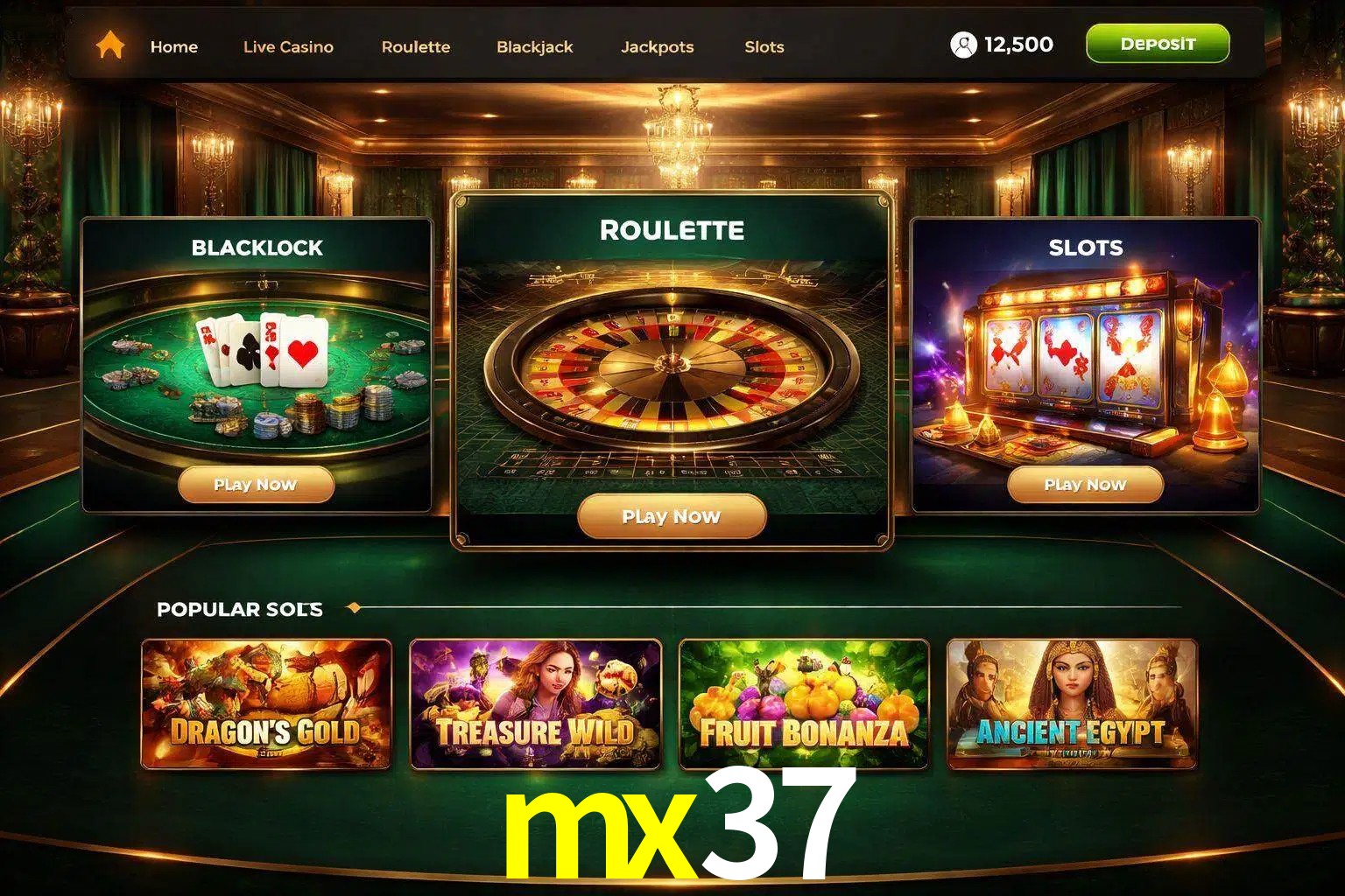 Vista de la plataforma mx37 Casino mostrando categorías organizadas de juegos en línea